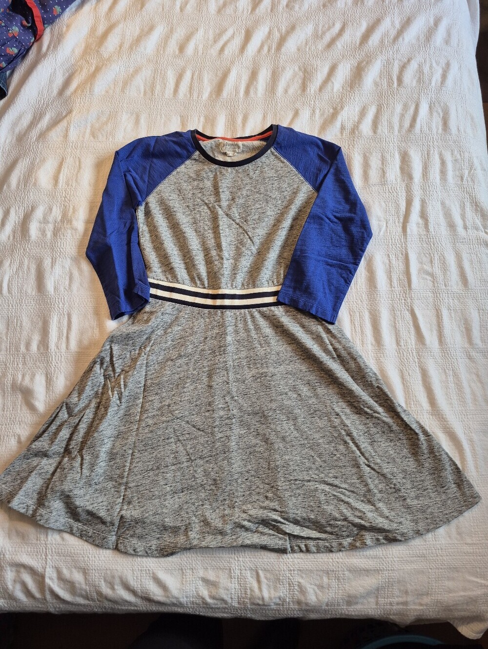 Johnnie B girls size 13-14 yrs gray with blue 3/4 sleeve dress VGUC
